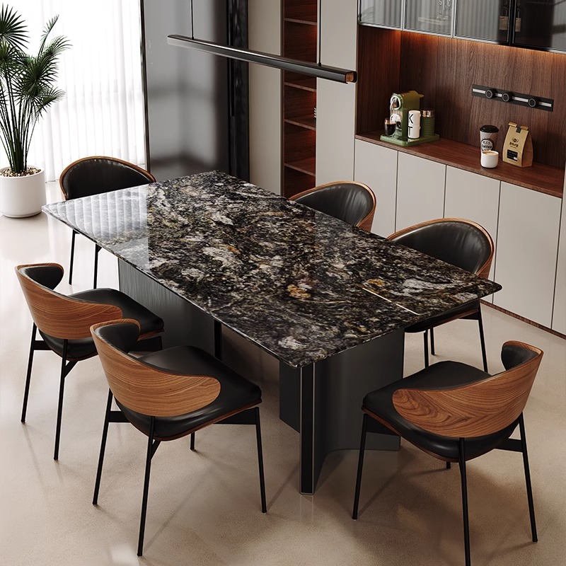 进口铂金钻奢石餐桌意式极简设计师高档天然奢石不锈钢餐桌椅组合