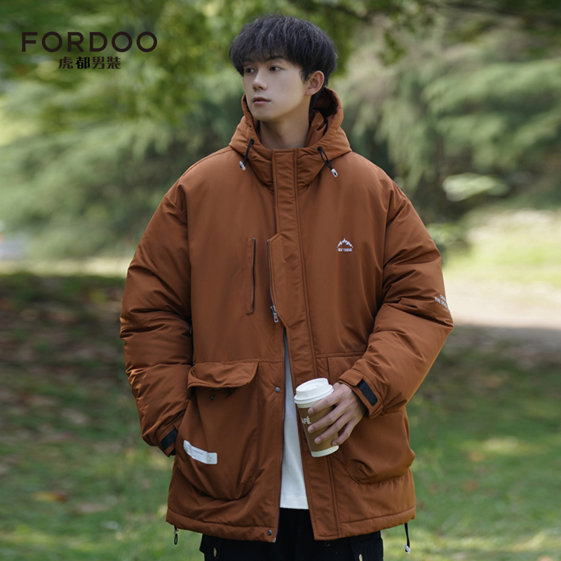 FORDOO/虎都大码潮流户外山系保暖多口袋冲锋衣连帽加厚工装棉服