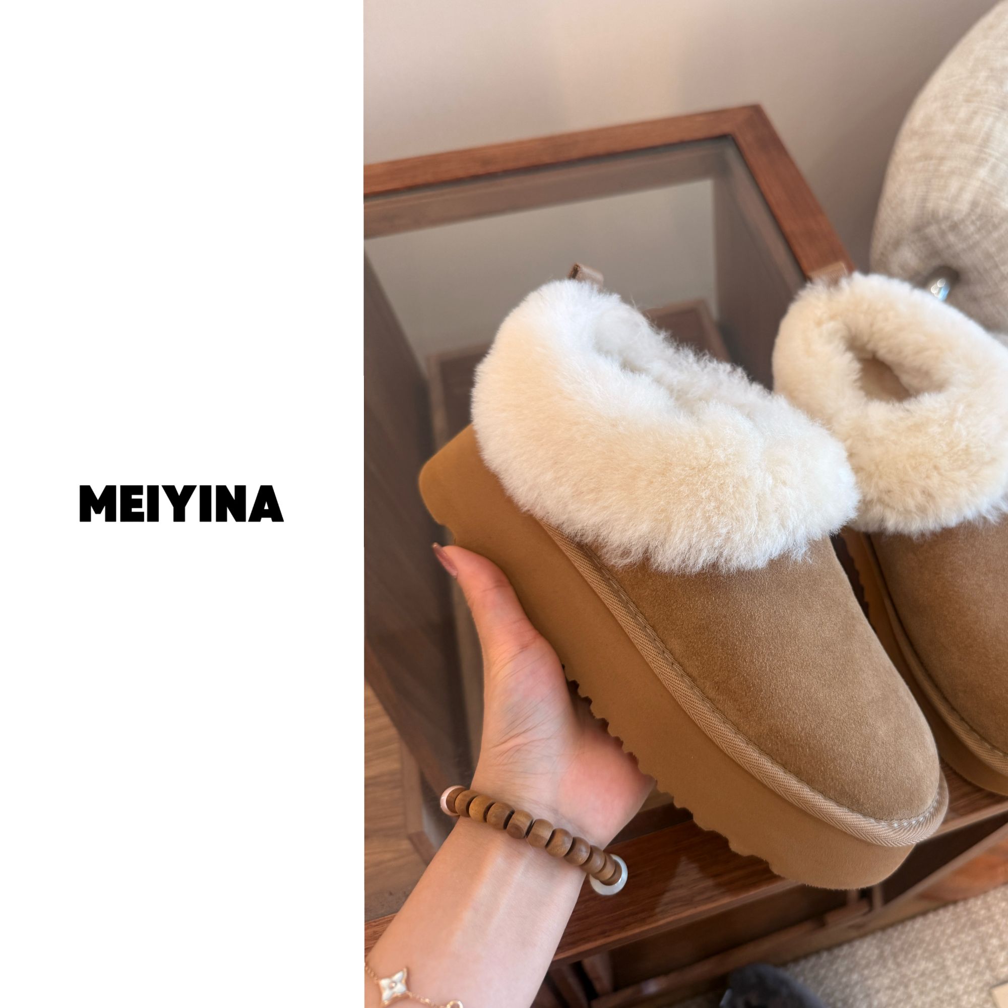 MEIYINA定制 冬日暖宝宝 真皮毛一脚蹬加厚雪地靴