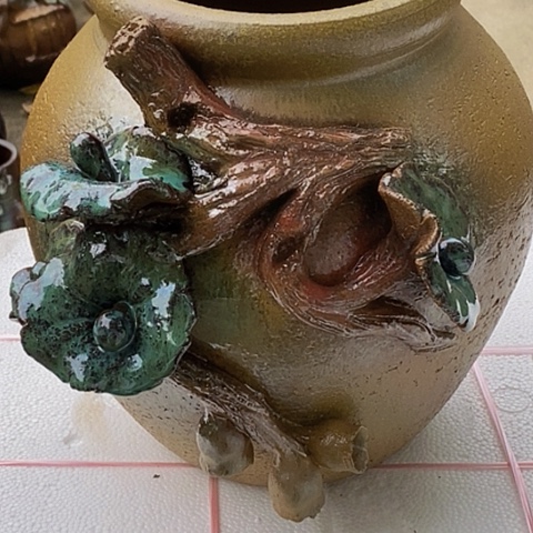 紫砂花盆口19高度29无孔瑕疵