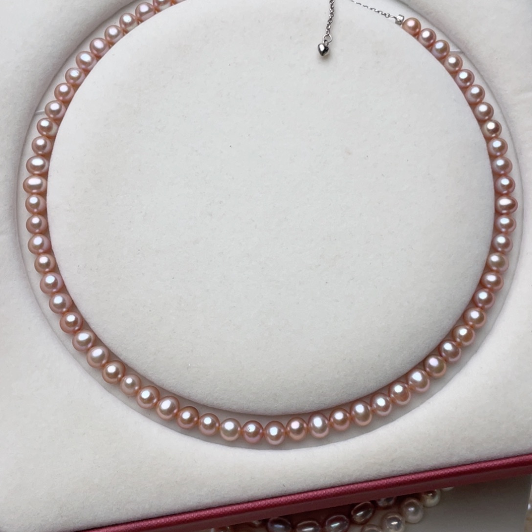 淡水珍珠银S925镶嵌颈饰6-7mm无核鸡蛋圆极强光无暇粉紫色