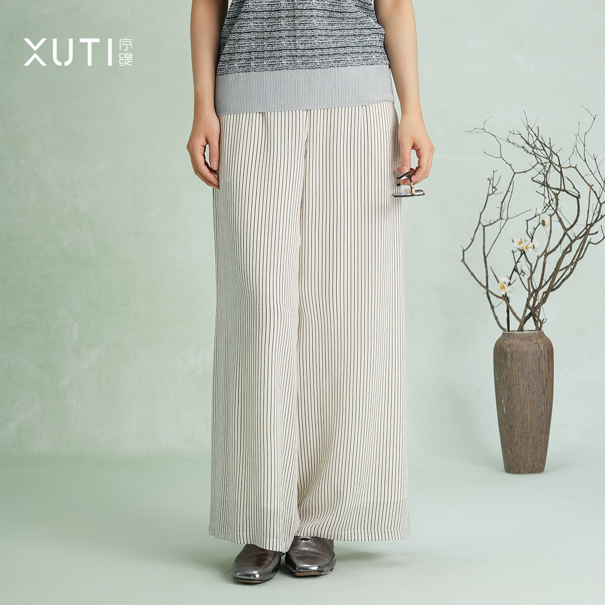 序缇『云山烟水』春夏新款新中式复古国风女士桑蚕丝裤子H101-8070