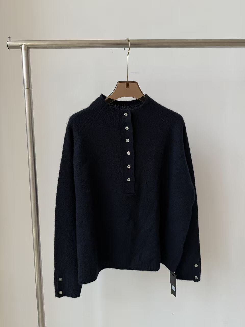 定制面料中高领半开襟羊绒衫秋冬新款宽松长袖D20