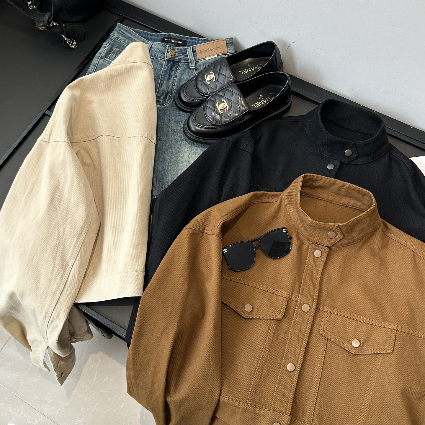 简约工装！舒适透气纯色立领排扣外套小个子夹克上衣