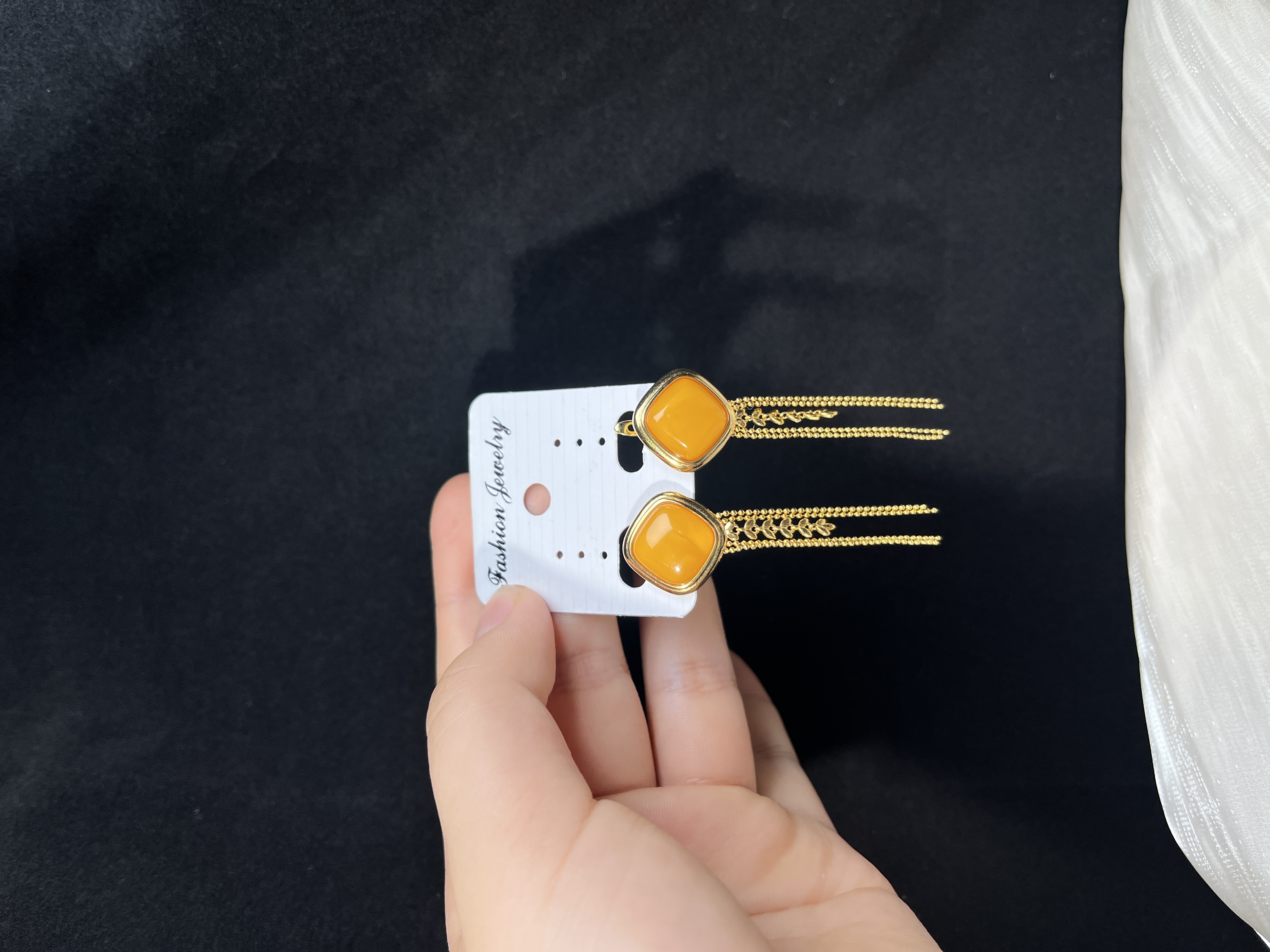 精品天然保真蜜蜡方糖流苏耳钩耳坠简约百搭款