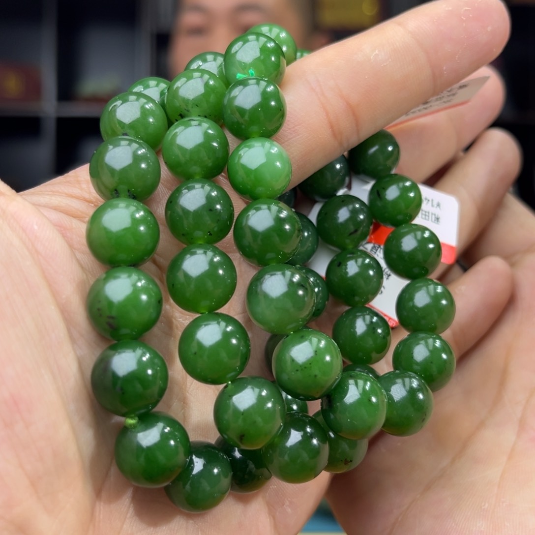 和田玉手串未镶嵌纯天然和田玉俄乌兰海 12多样性发其一