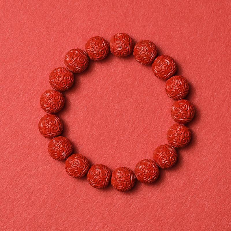 含辰砂工艺品朱砂高含量红砂回纹花朱手链12-18男女同款情侣礼物