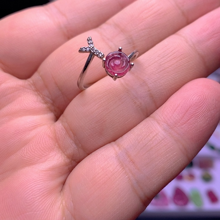 碧玺戒指银S925镶嵌碧玺