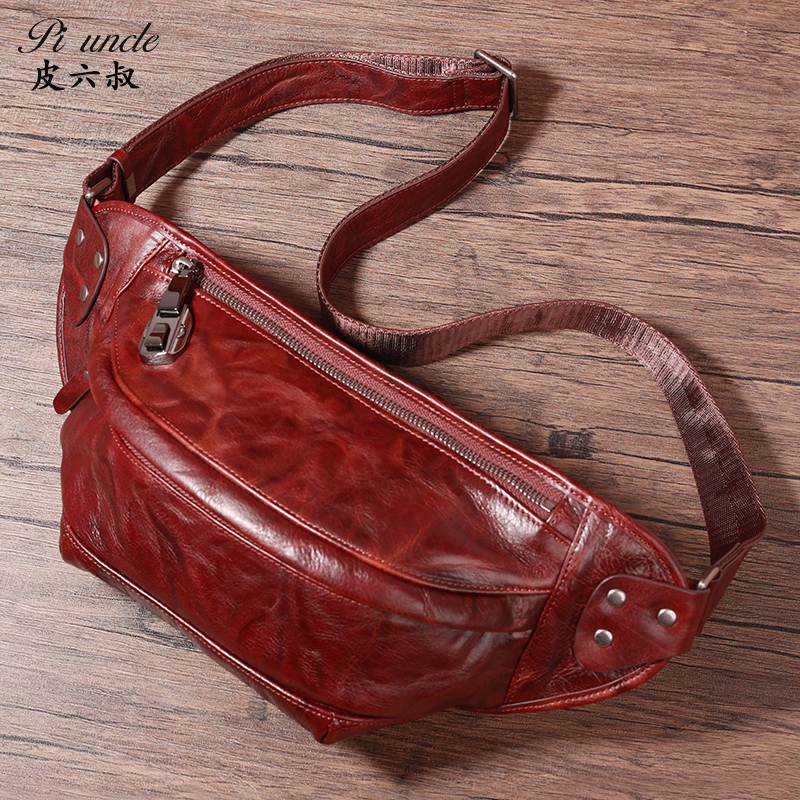 男士腰包密码锁防盗斜挎包头层牛皮时尚潮流斜肩背包软牛皮多功能