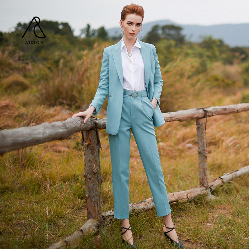 优雅风长袖商务绅士职业女裤套装通勤小西装简约休闲正装C9369