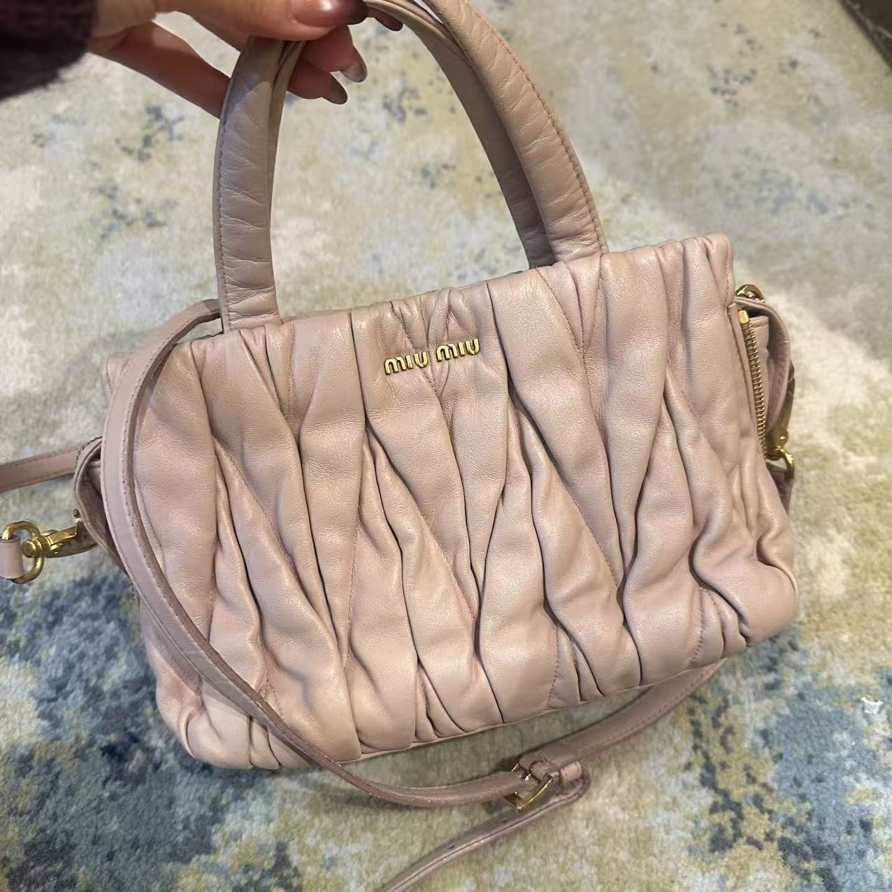 95新 MIU MIU/缪缪 缪缪粉色手提  xw  /二奢包包