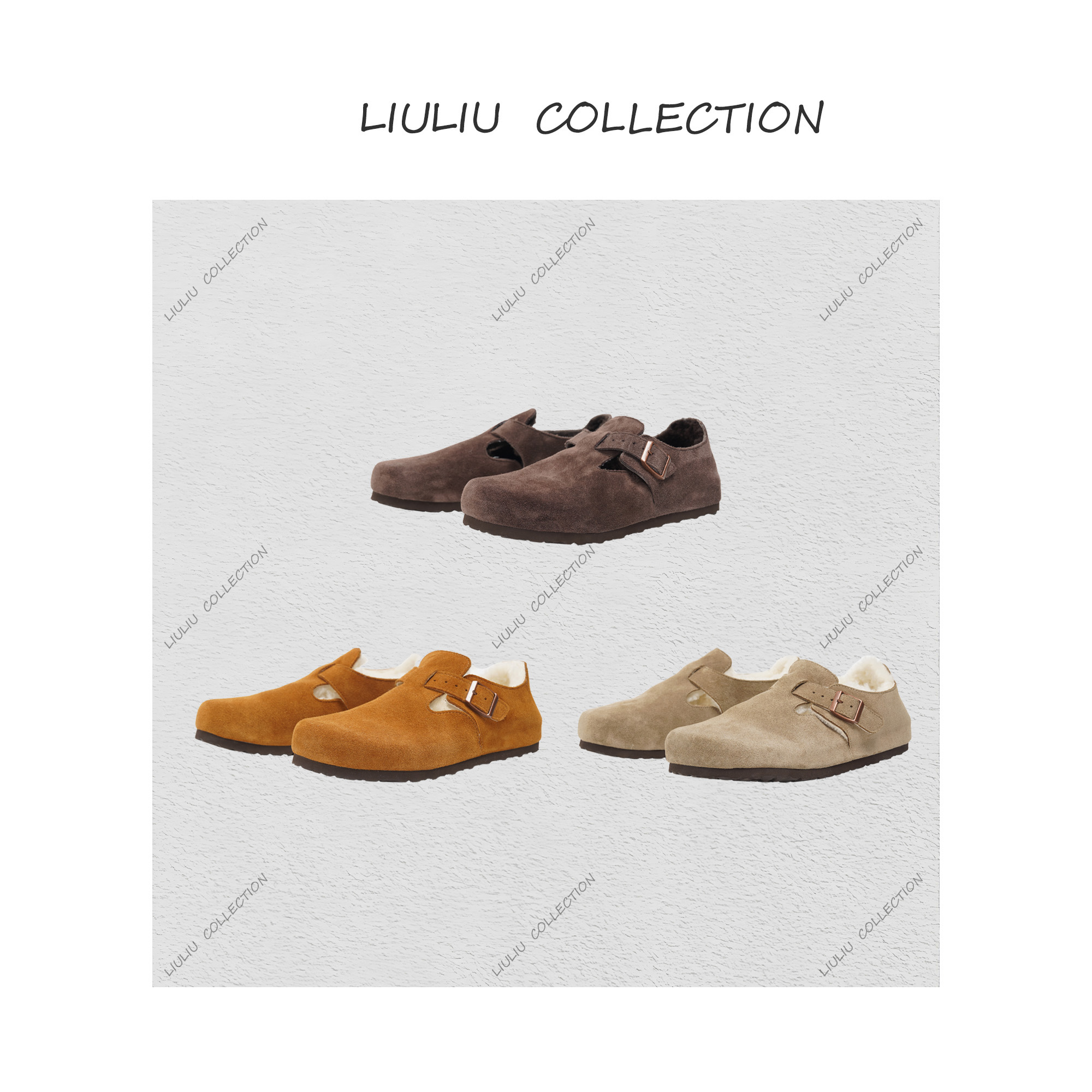 进口皮料牛反绒皮毛一体冬季新款勃肯女鞋绒面【跟高3公分】U300