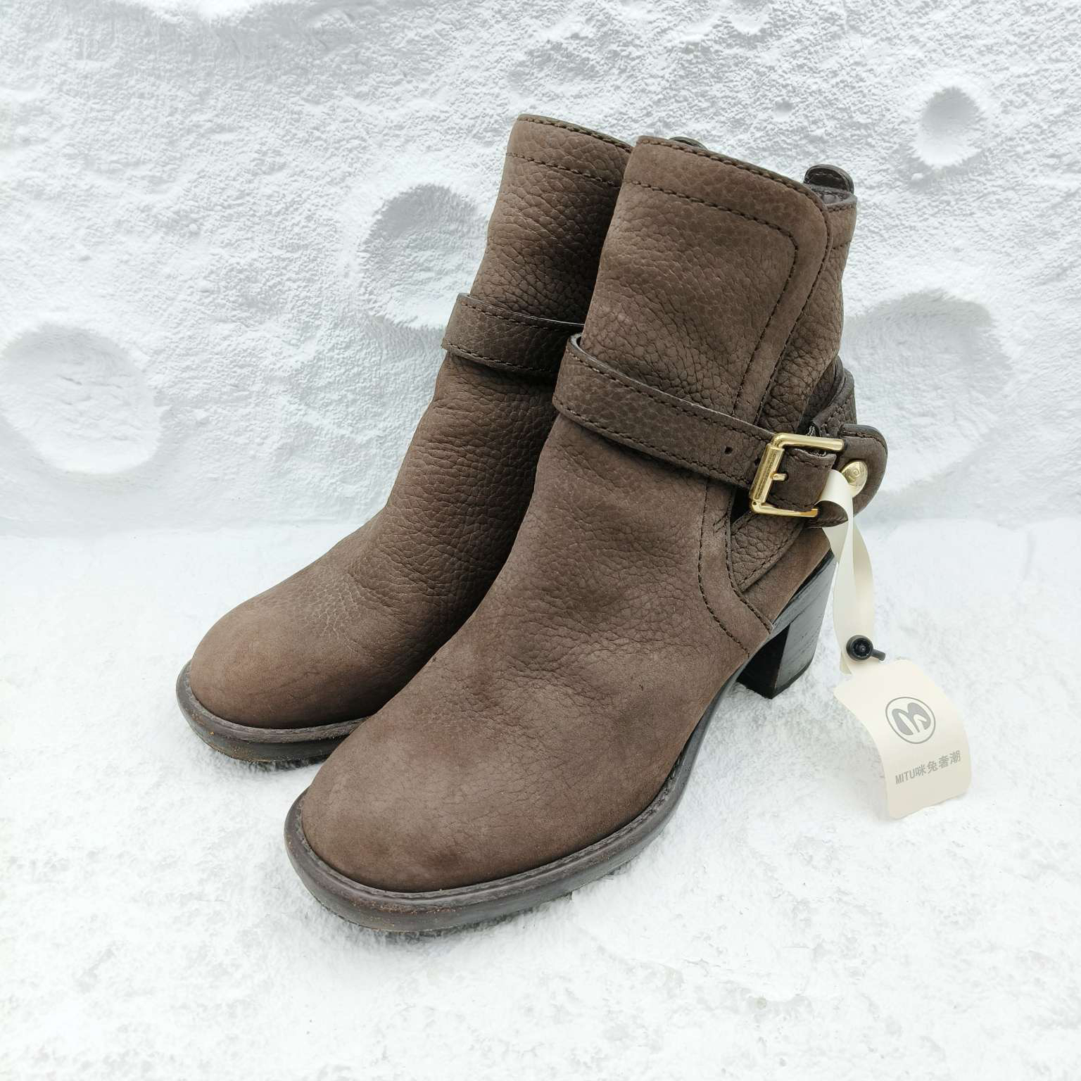 99新 LouisVuitton/路易威登 /36.5码/棕色粗跟短靴/A0294