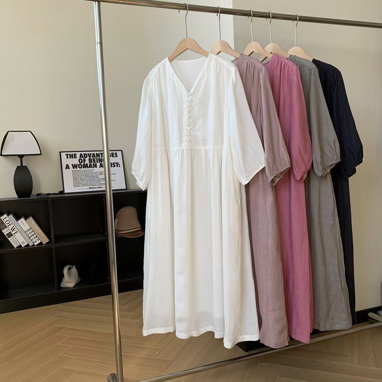 素心轻奢 文艺苎麻连衣裙女夏季新款宽松显瘦中长款裙12772