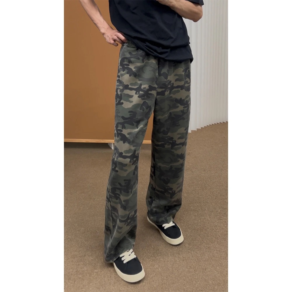 LIGGICC重磅秋装美式复古迷彩裤男水洗宽松直筒休闲裤情侣卫裤潮