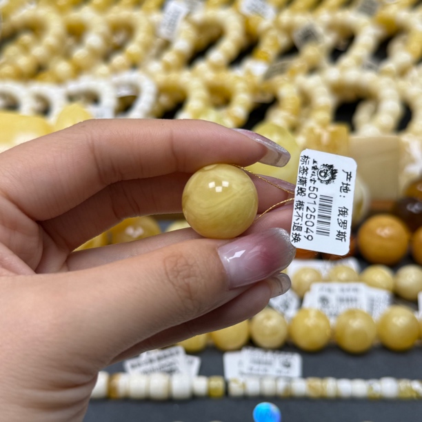 兰蜜珠宝天然原矿琥珀蜜蜡浓蜡满纹拉丝妖孽圆珠18.6mm