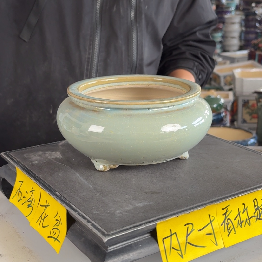 。一风堂石湾花盆 大气孔 打磨痕迹 内14*7