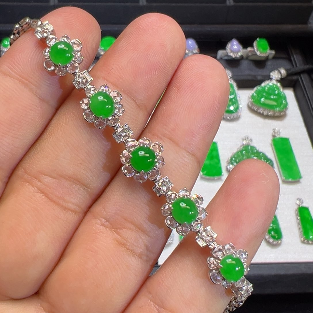 翡翠手链18K金镶嵌收货48小时鉴赏期