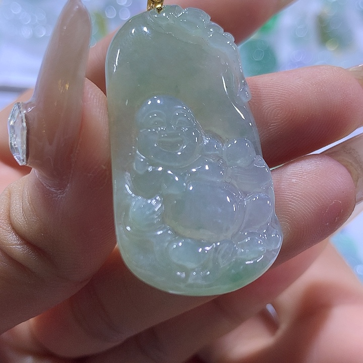 翡翠18K金镶嵌颈饰天然翡翠A货吊坠