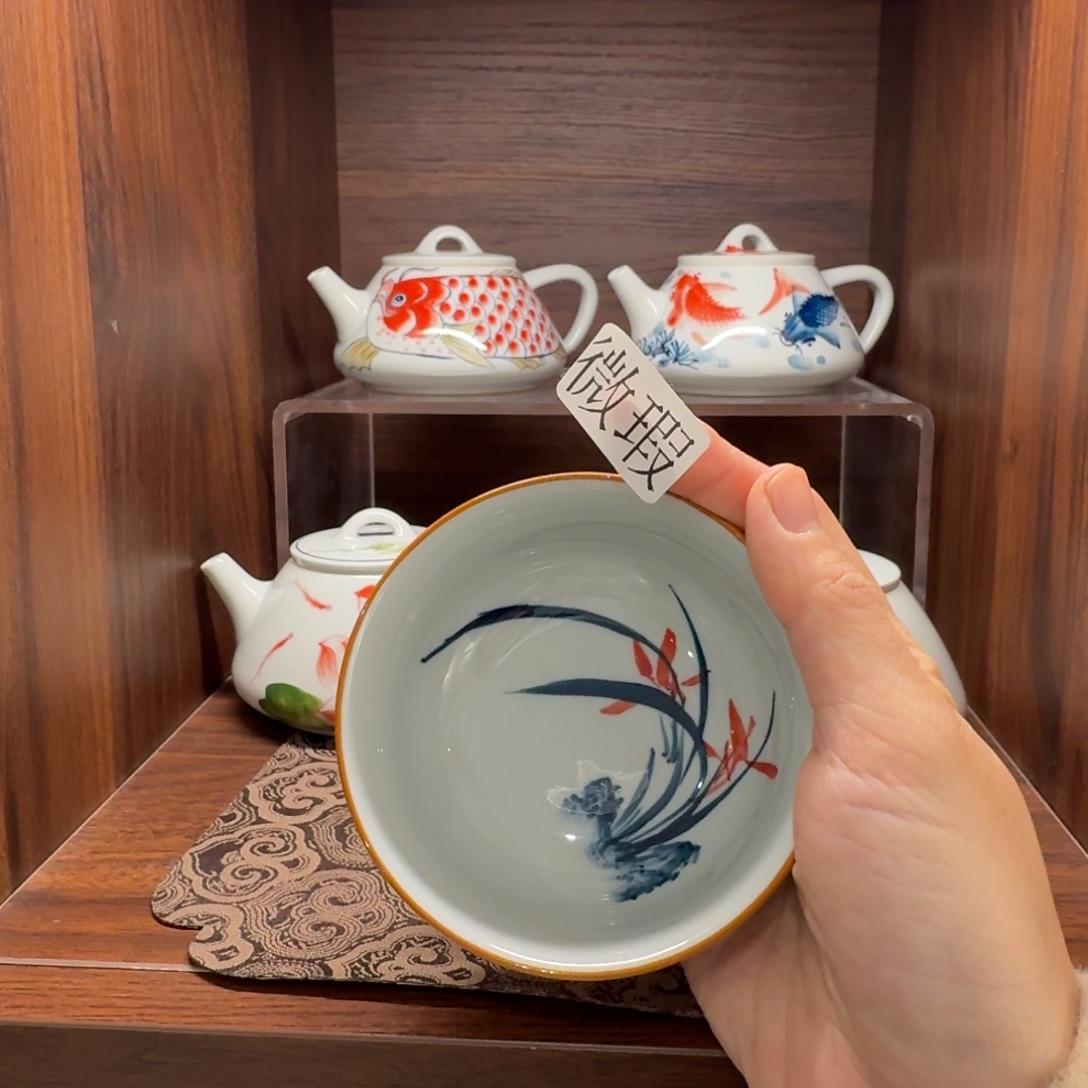 釉下手绘茶具微瑕