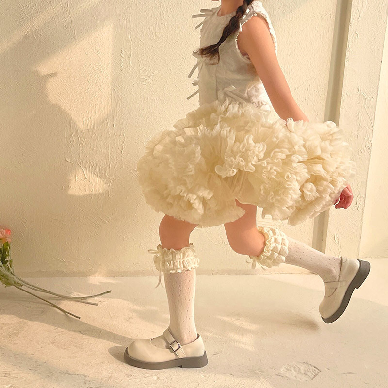 奶油泡芙蝴蝶结蕾丝女宝宝中筒堆堆袜春夏公主袜