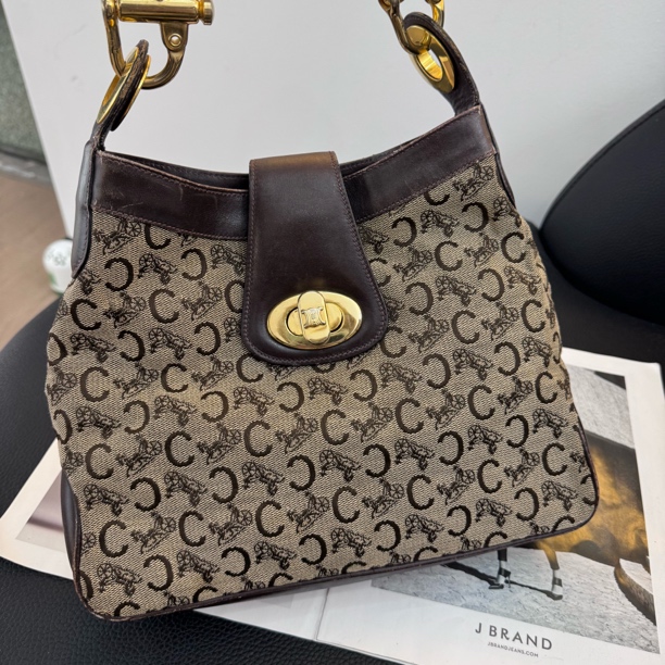 95新 Celine/思琳 大麦中古/celine中古棕老花牛仔单肩/
