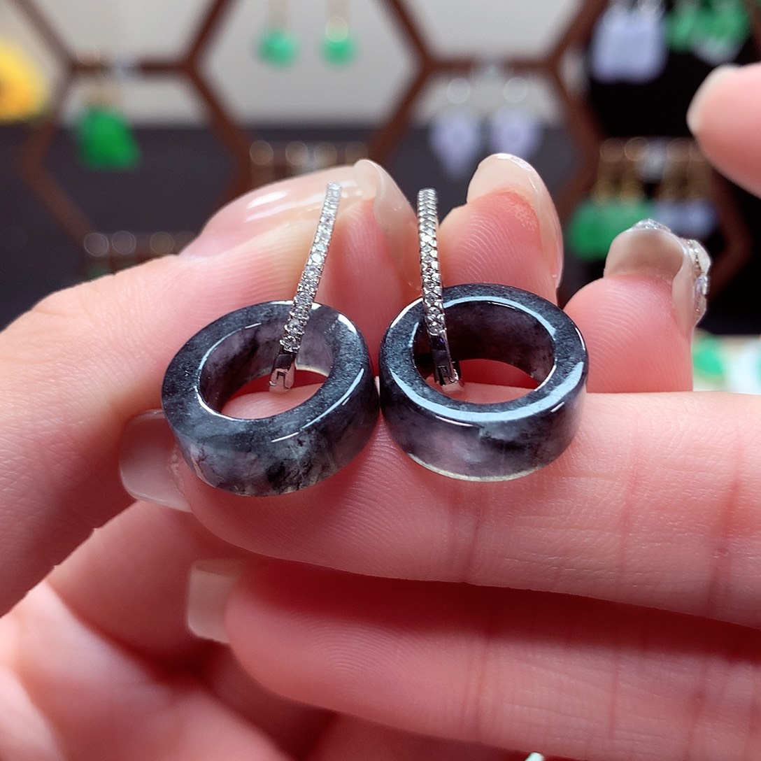 翡翠耳饰银S925镶嵌天然翡翠