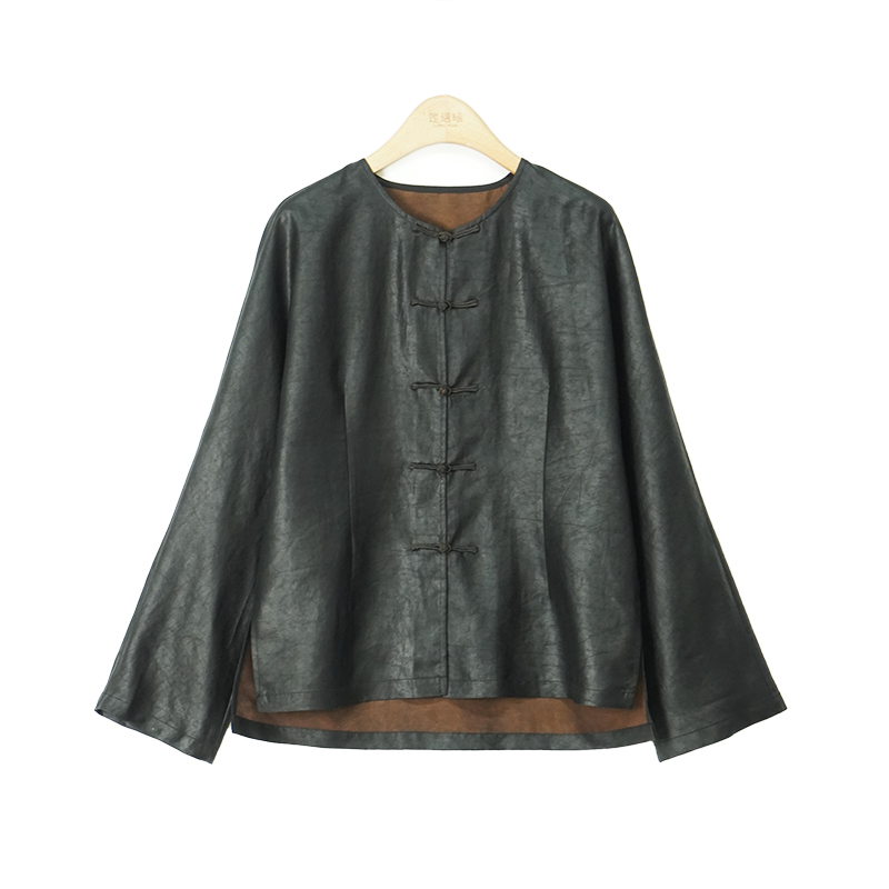 【莲遇曦】缎龟香云纱网红长袖上衣新中式国风女装S25SS017P圆领