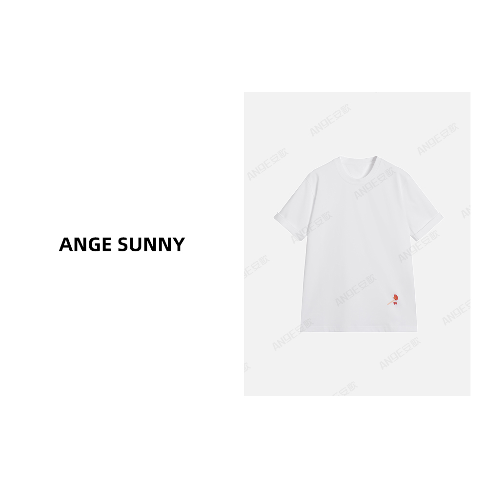 ANGE SUNNY【火柴刺绣T恤】 圆领纯色字母百搭T恤 时尚新款