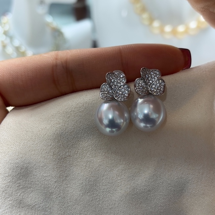 海水珍珠耳饰银S925镶嵌