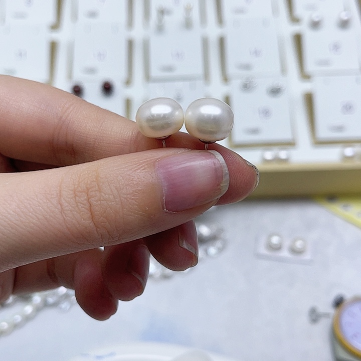 淡水珍珠耳饰银S925镶嵌黑****e