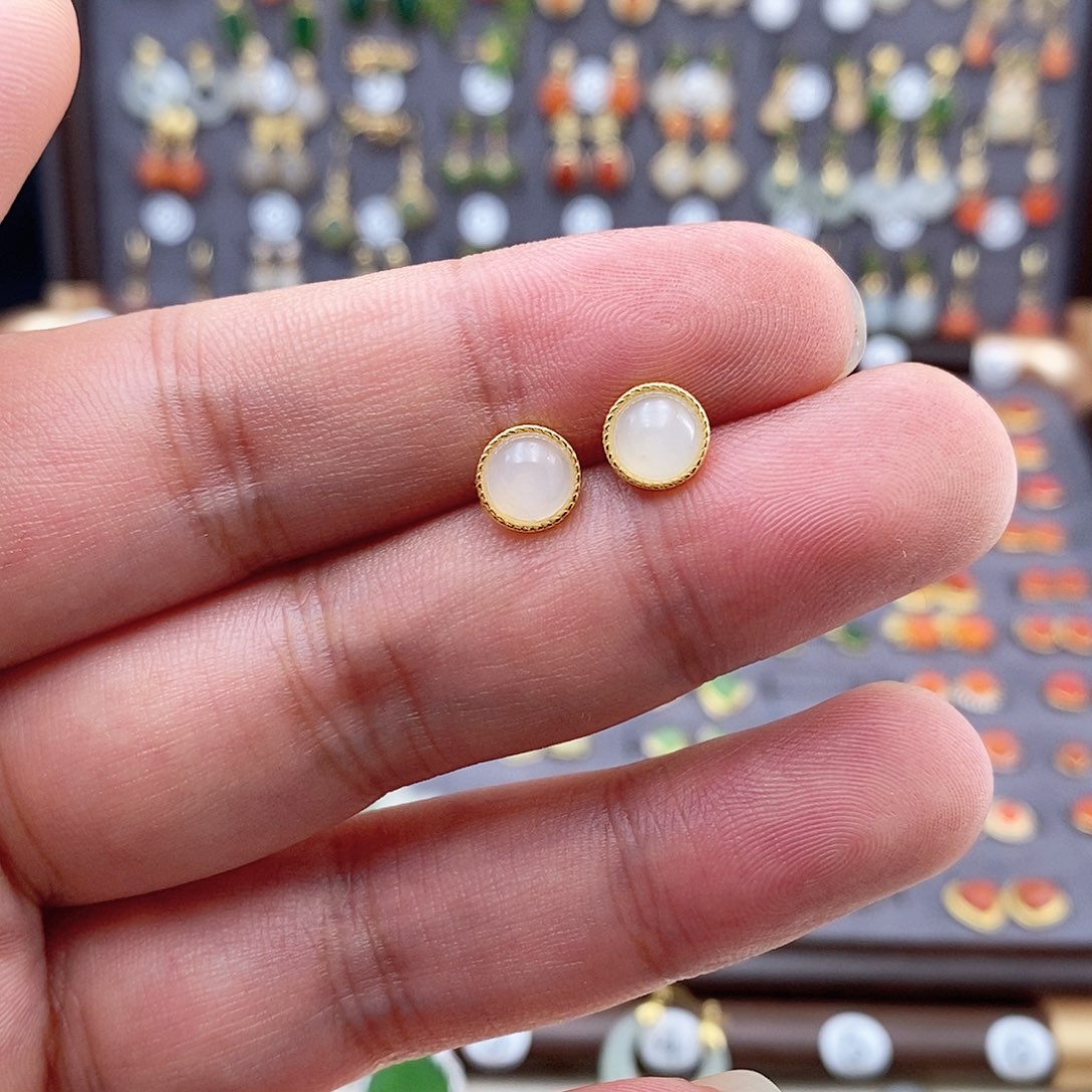 和田玉银S925镶嵌耳饰