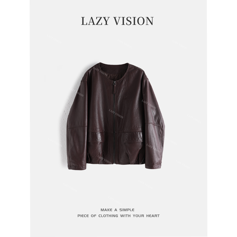 LAZYVISION*小羊短款复古皮衣外套ZMD-32153