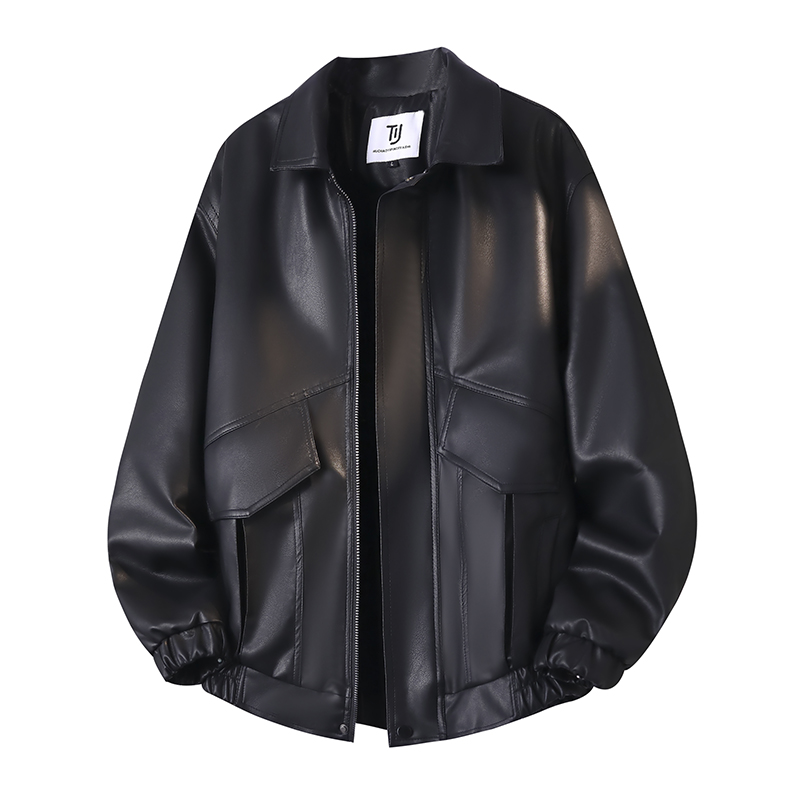 美式翻领皮衣外套复古秋冬加绒加厚男女休闲美拉德机车皮夹克外套