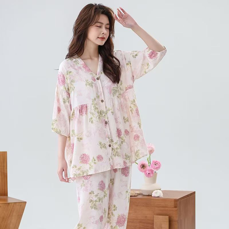 【棉绸舒服!】女士家居服套装女宽松舒适时尚印花睡衣休闲两件套