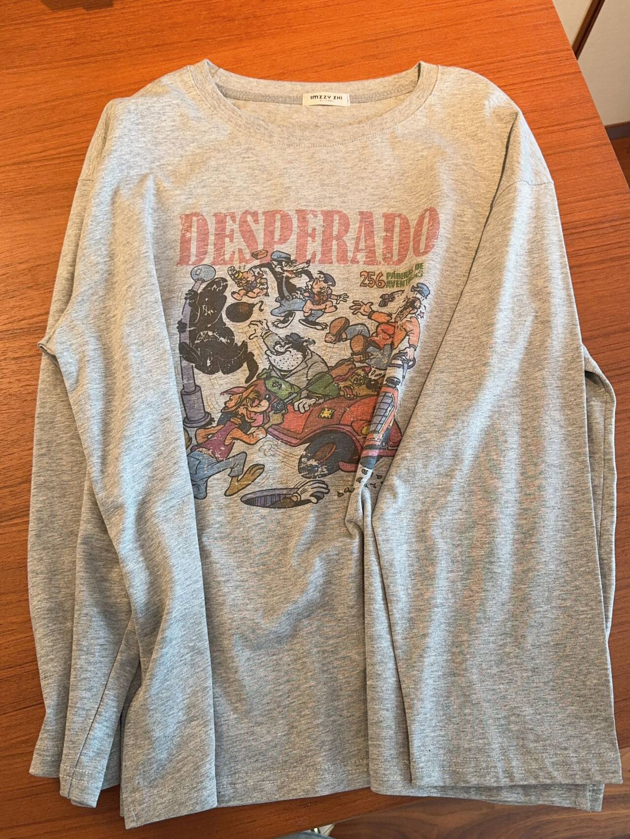 【张静芝】做旧卡通字母印花长袖T恤