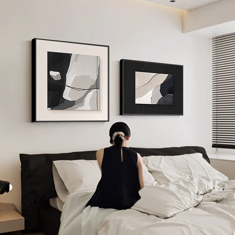 现代简约卧室装饰画高级感主卧床头挂画黑白抽象客厅餐厅壁画