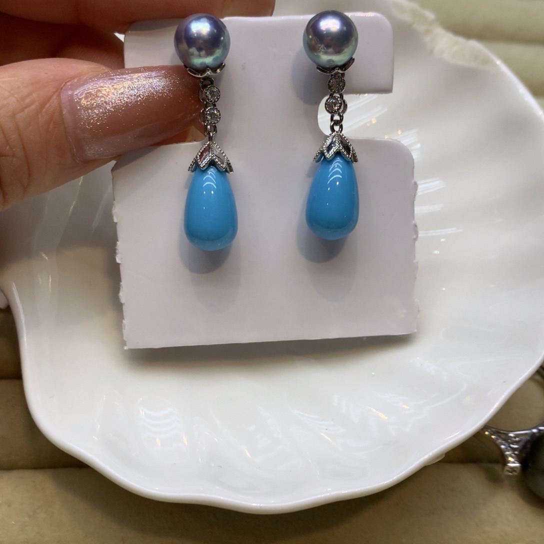 银S925镶嵌耳饰海水珍珠