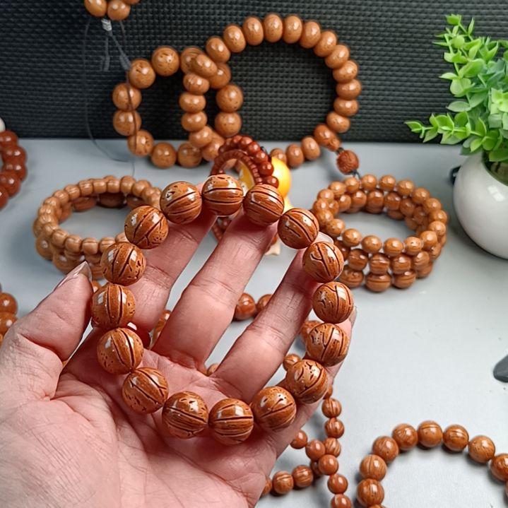 桃核手串铁籽密纹满花红魔16