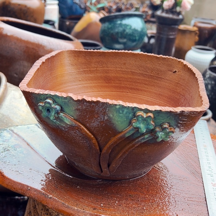 紫砂花盆高约12.5口约20手工