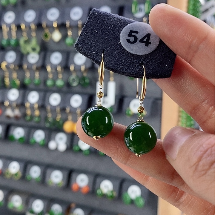 和田玉耳饰18K金镶嵌