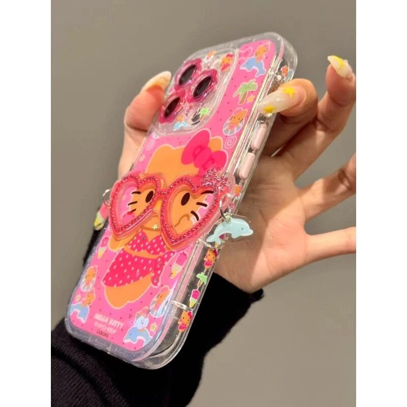 可爱花朵镜头蝴蝶结眼镜猫咪适用iphone15promax苹果16手机壳14壳