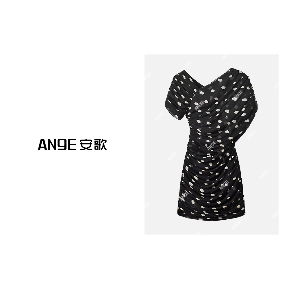 ANGE SUNNY【波点不规则礼服裙】波点印花设计 时尚女神气质连衣裙