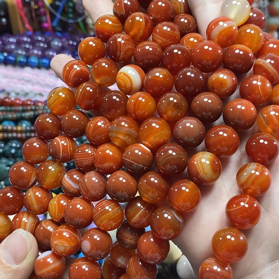 玛瑙/玉髓未镶嵌珠宝半成品红玛瑙一条卡14mm