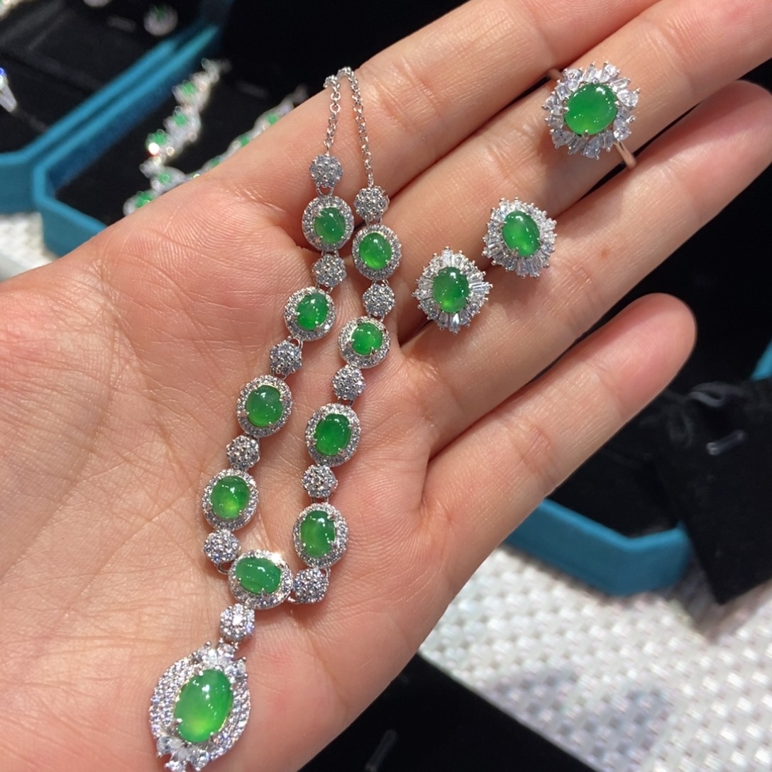 翡翠银S925镶嵌套链天然缅甸