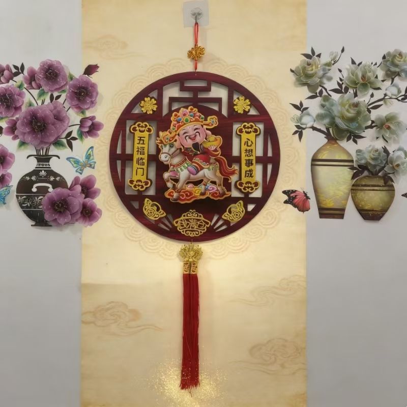 2026新款电动摇头财神爷挂件马年春节客厅背景墙高档乔迁布置挂饰