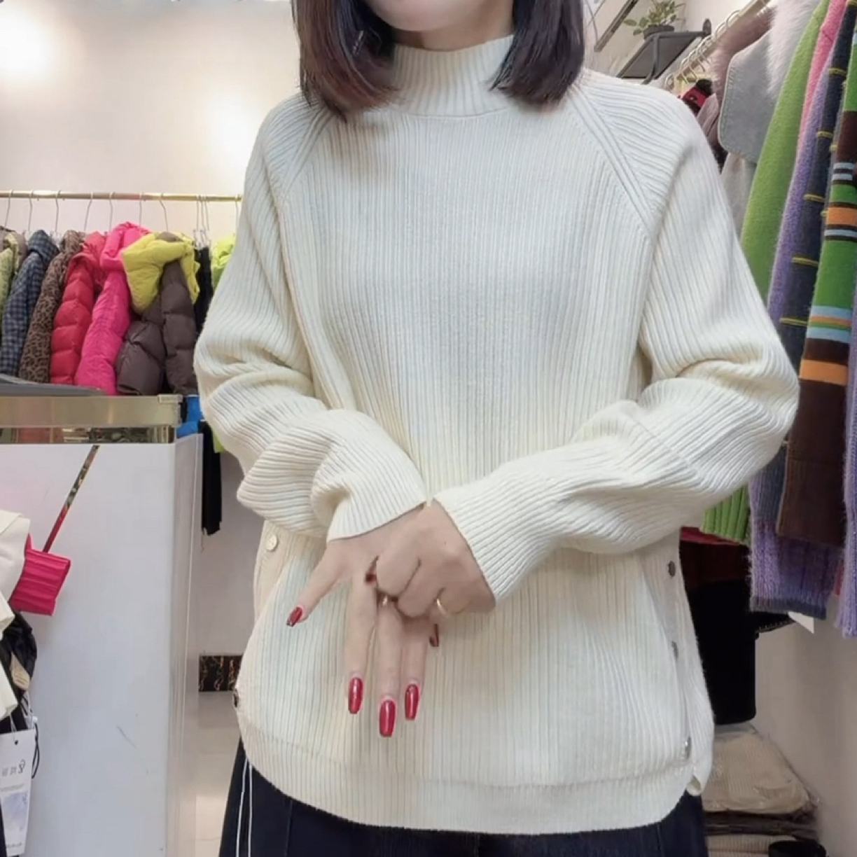 冬季加厚半高领针织毛针织衫宽松显瘦大码女装打底衫韩版