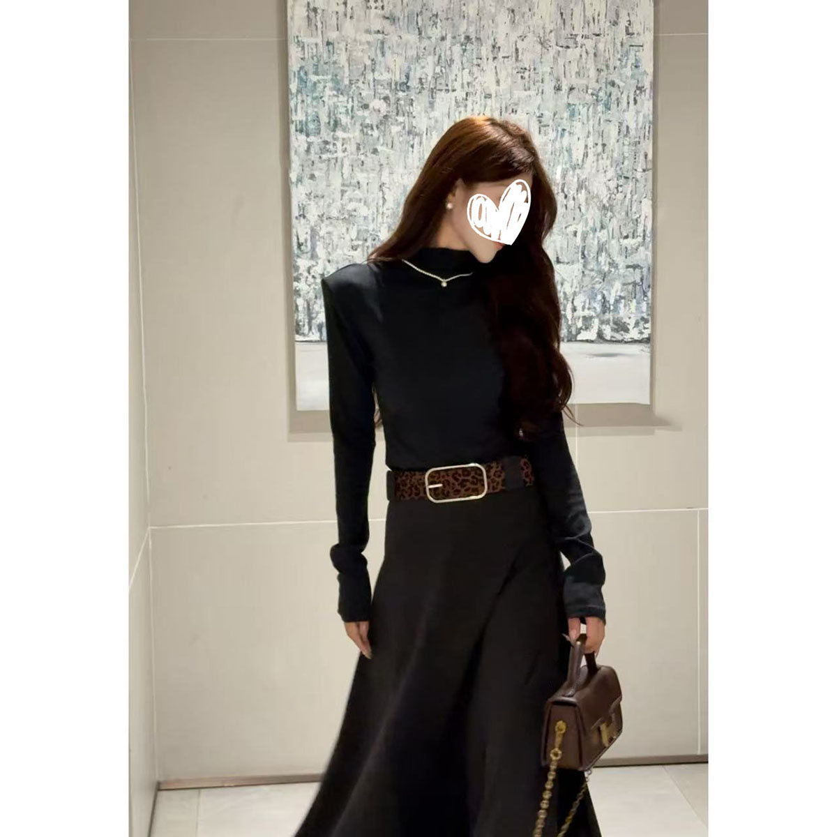 【3770】半高领长袖T恤女简约静奢风内搭修身打底小衫