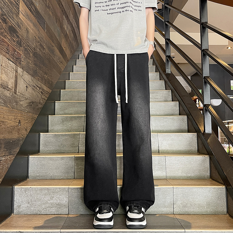 同款休闲百搭宽松直筒浅色复古裤子男款美式夏季薄款牛仔裤男女