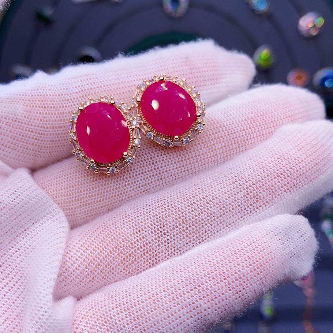 红宝石耳饰银S925镶嵌